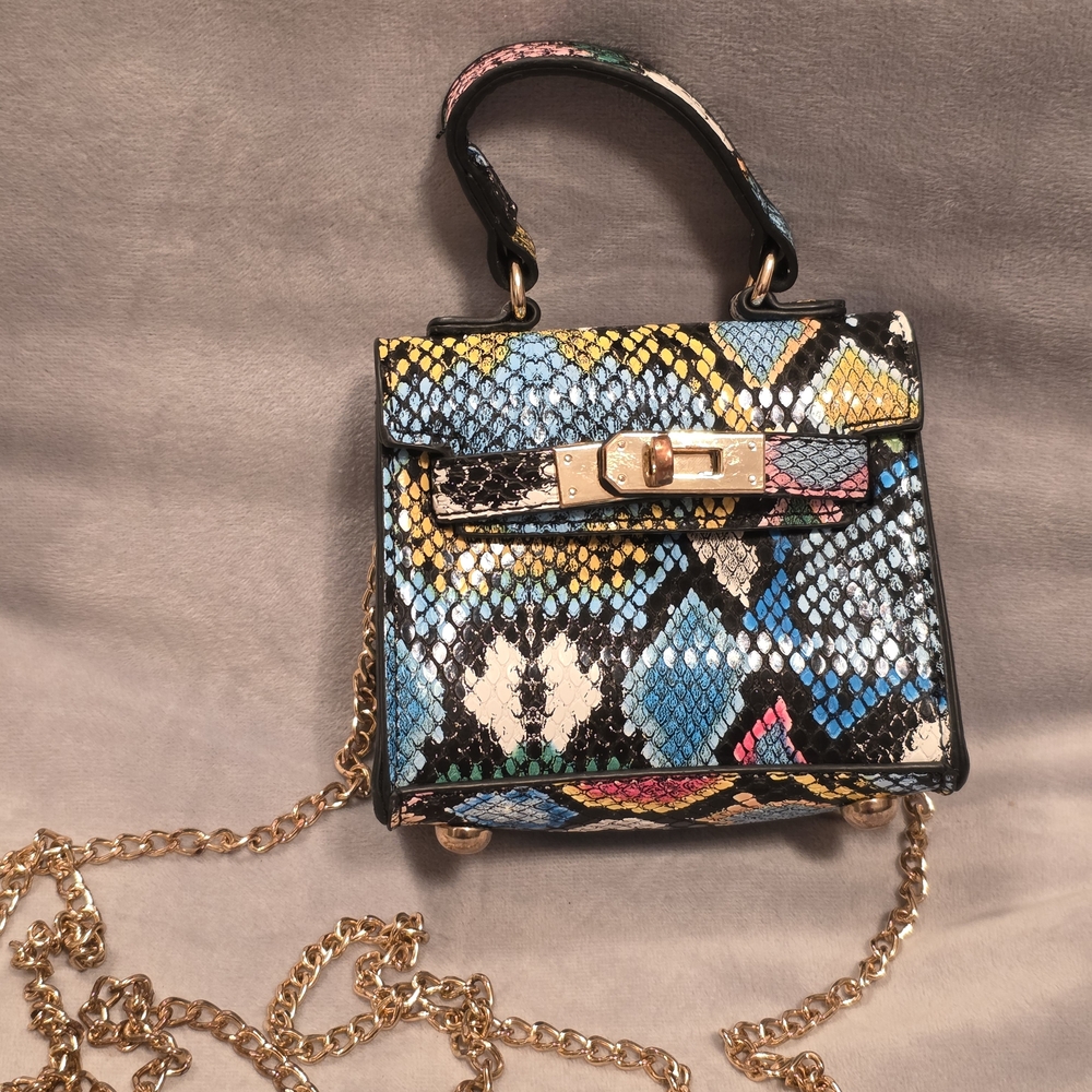 DREAM CONTROL Womens Miniature 4.5"x4"x2.5" Multicolor Faux Snakeskin Crossbody